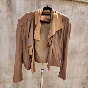 Kors Michael Kors Lamb Leather Open Front Brown Jacket